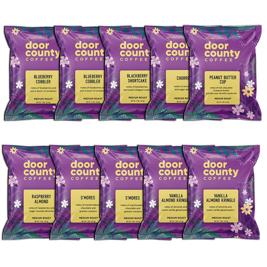 Gourmet Flavored Coffee Spring & Summer Sampler Pack - 10 Unique Spring Flavored Coffees - Roasted by Door County Coffee