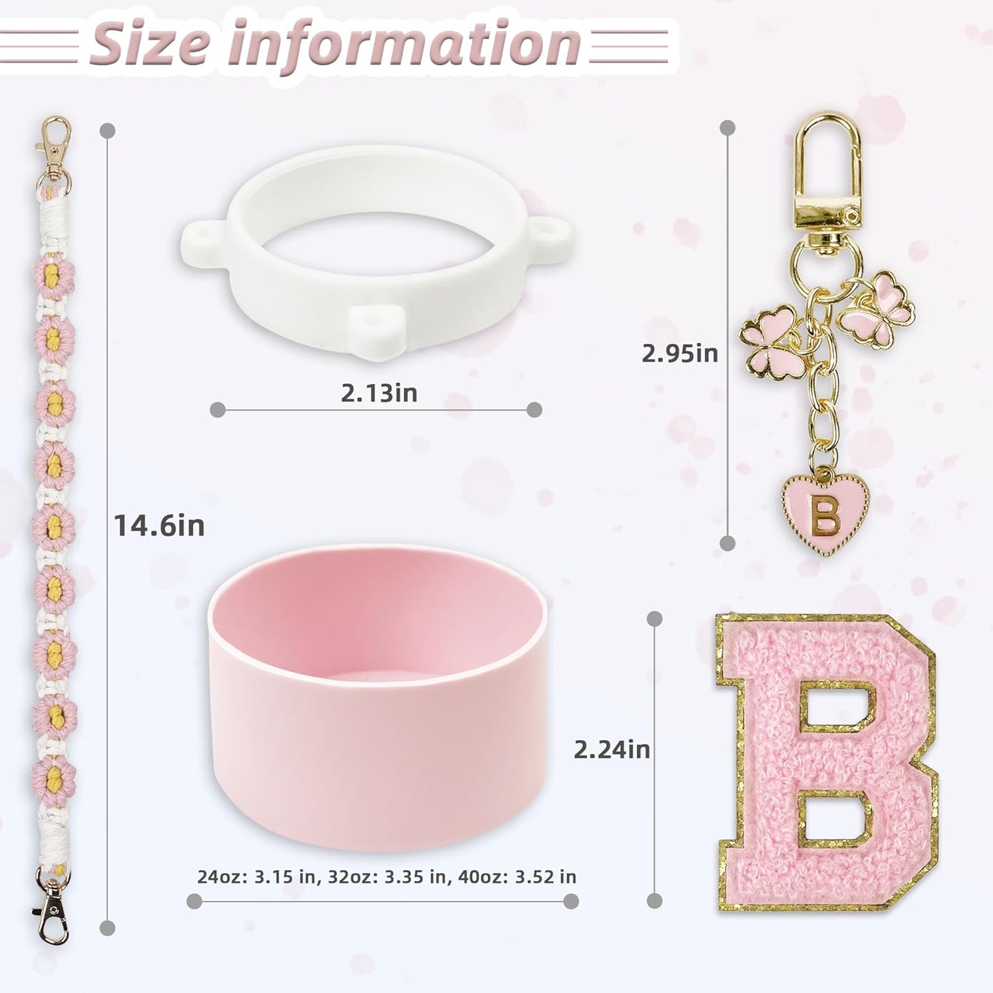 SITKOL Silicone Boot Cute Monogram Set Compatible with Owala Water Bottle 24 oz, 32 oz, 40 oz - Perfect Letter Owala Accessories for Owala Tumbler, Owala Free Sip, Pink Owala, Black Owala