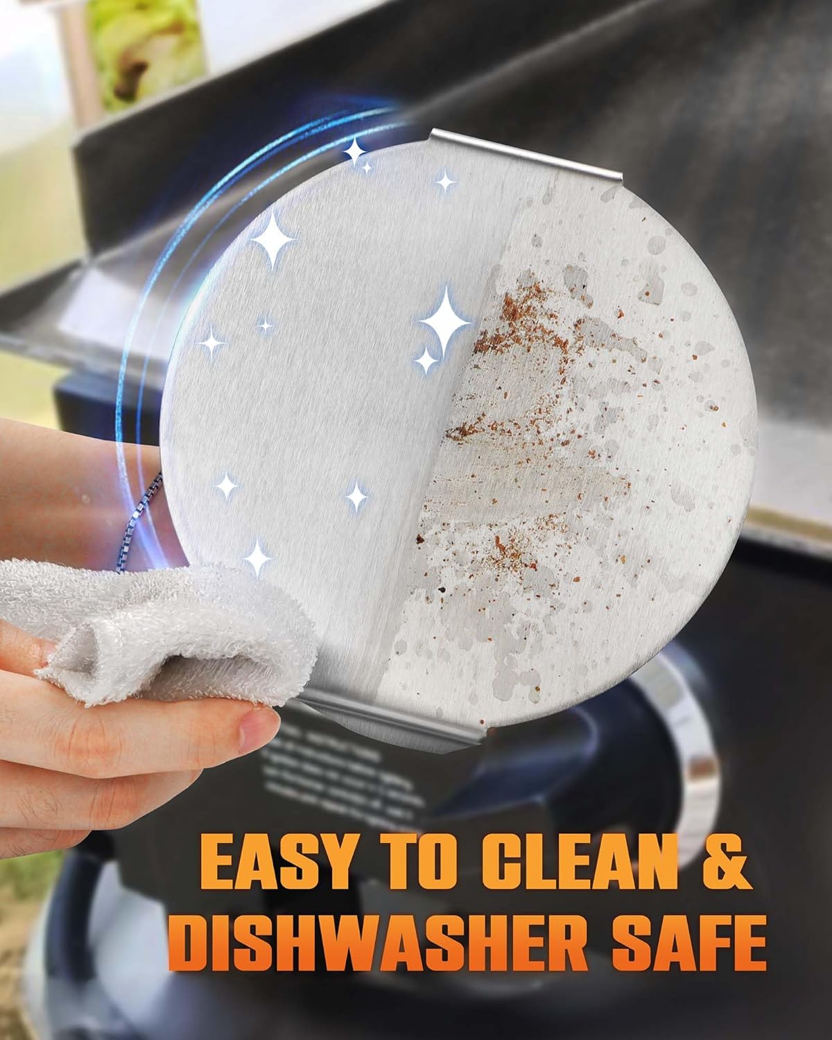 FANGSUN Burger Press with Anti-Scald Handle, 5.8 Inch Stainless Steel Burger Smasher, Round Non-Stick Hamburger Press for Griddle, Griddle Accessories Kit for Flat Grill Cooking, Gift Package