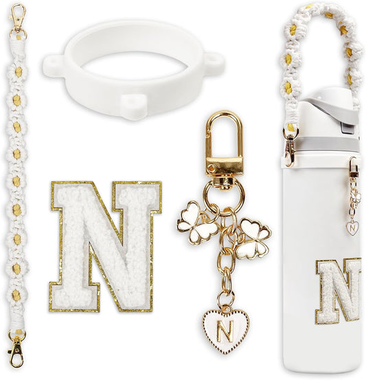 Cute Letter Charm Set Compatible with Owala Water Bottle 24 oz, 32 oz, 40 oz, Owala Kids, Owala Coffee Tumbler, Owala FreeSip – Includes Handle Strap, for Owala Accessories & Stanley Cup Accessories