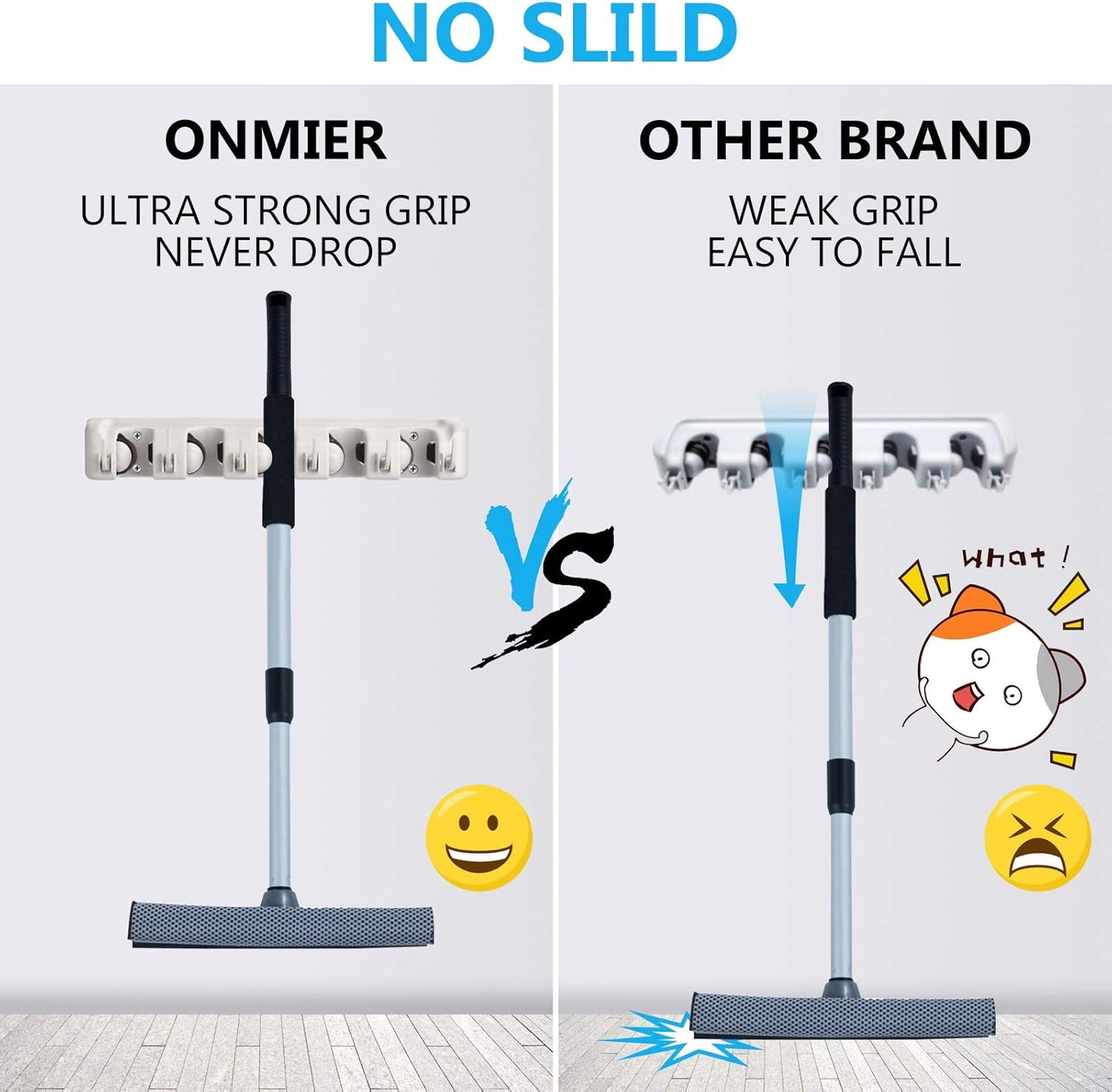 ONMIER 2 Pack Mop and Broom Holder wall mount Garage Organization Hanger Wall Mounted, Hanging Tool Organizer Storage Rack for Home Gard Yard Item - 5 Slots and 6 Hooks