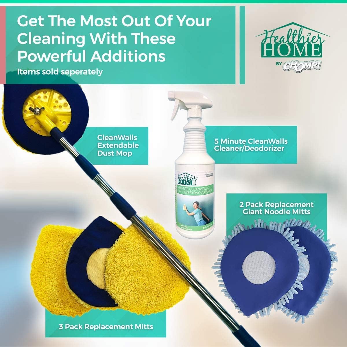 CHOMP! Painted Wall Cleaner Spray, Multipurpose for Walls, Ceilings, and Baseboards, Removes Dirt, Dust, Odor, Stains, Healthier Home 5-Minute CleanWalls 4-in-1, 32 Ounces (Flannel Sheets Scent)