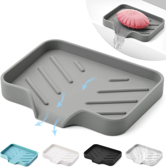 Silicone Soap Bar Holder: Premium Gray Self-Draining Soap Dish - Elegant Shower & Bathroom Solution