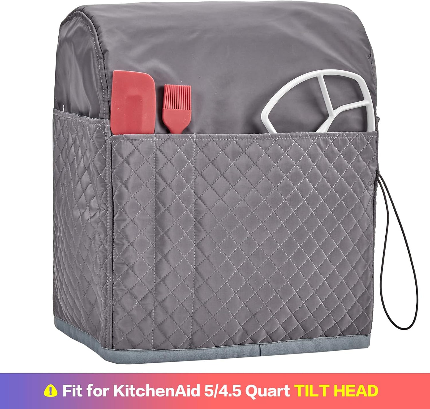 HOMEST Stand Mixer Quilted Dust Cover with Pockets Compatible with KitchenAid 5/4.5 Quart Tilt Head, Grey (Patent Design)