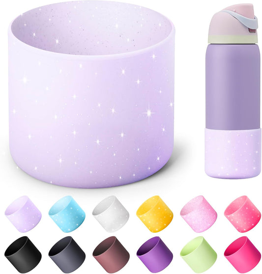 Silicone Water Bottle Boot for Owala 32 oz, Anti-Slip Protective Sleeve for Twist, FreeSip & Flip Stainless Steel Bottles, Bottom Base (Glitter Purple)