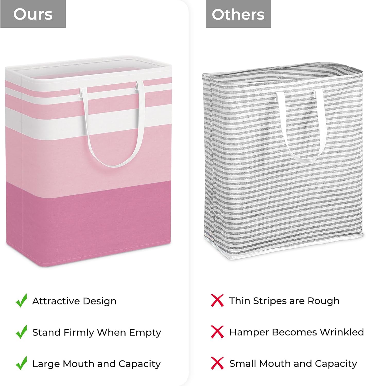 HomeHacks 2 Pack Large Laundry Baskets, Waterproof, Freestanding Laundry Hampers, Collapsible Clothes Hamper with Reinforced Handles in Laundry, College Dorm, Bathroom, Bedroom (Blue+Pink, 125Lx2)