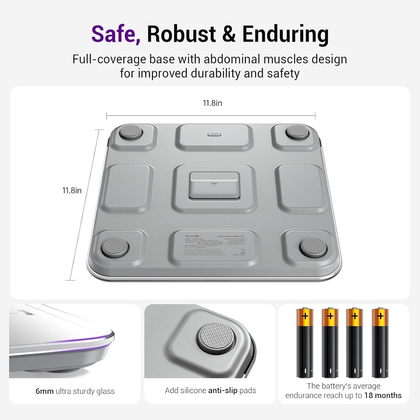 Ovutek Scale for Body Weight, Highly Accurate 450lb Digital Bathroom Scales for People, Automatic Weighing Machine for Baby, Pet, Light Items, Large LED, Sturdy and Durable Base, White