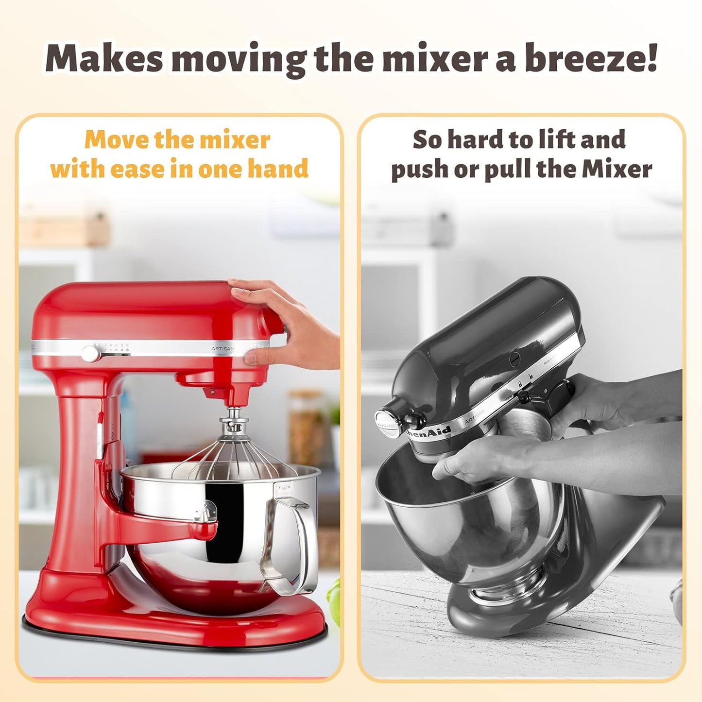 Mixer Mat Slider Compatible with KitchenAid 5-8 Qt Bowl-Lift Mixer - Metal Appliance Sliding Tray Kitchen Countertop Storage Mover Caddy for Kitchen Aid Professional Stand Mixer