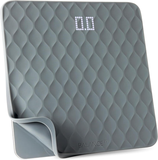 Greater Goods Designer Bathroom Scale: Non-Slip Silicone Cover, Hidden LED Display, Spot-On Precision, 400 lb Capacity (Gray)
