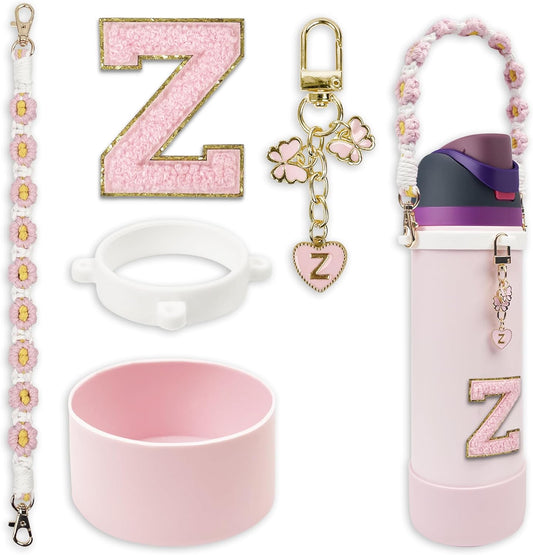 SITKOL Silicone Boot Cute Monogram Set Compatible with Owala Water Bottle 24 oz, 32 oz, 40 oz - Perfect Letter Owala Accessories for Owala Tumbler, Owala Free Sip, Pink Owala, Black Owala