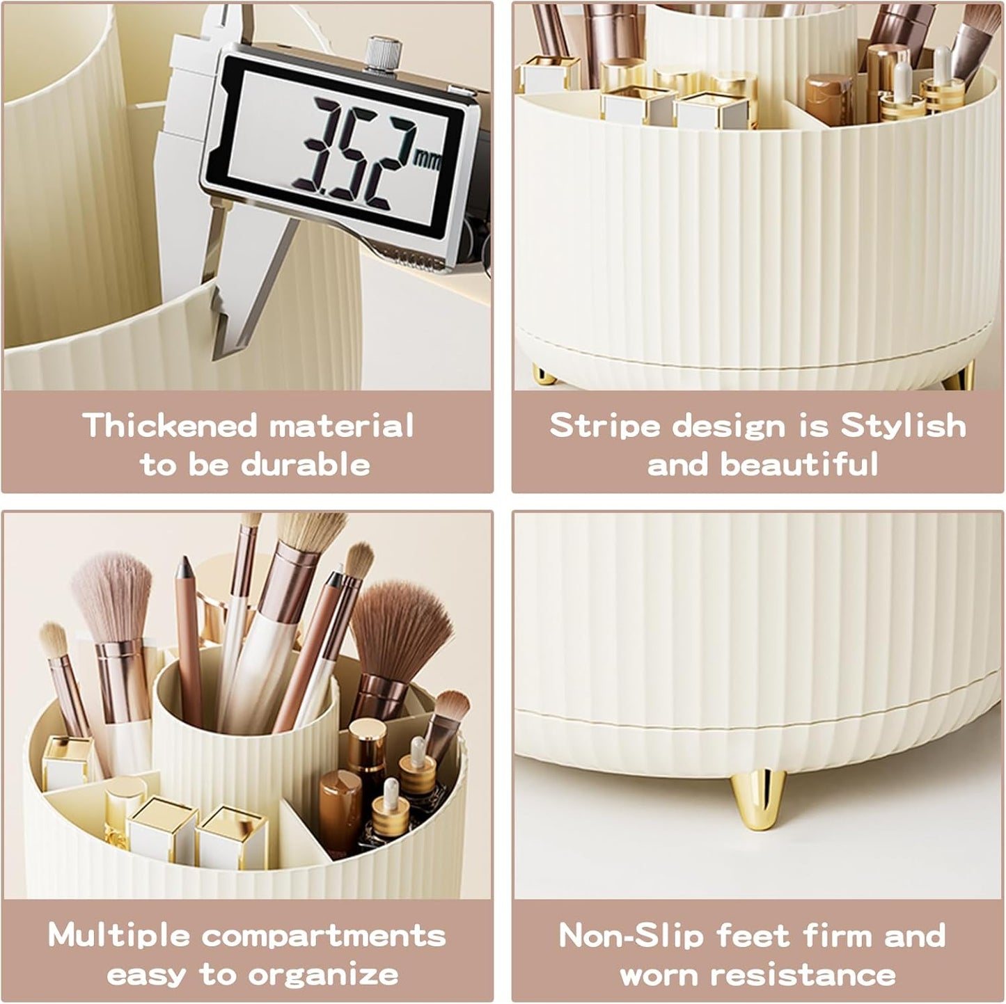 360° Rotate Makeup Brush Holder Organizer, Makeup Organizers Countertop, Makeup organization and Skincare Storage for Vanity, Desktop, Bathroom (Ivory)