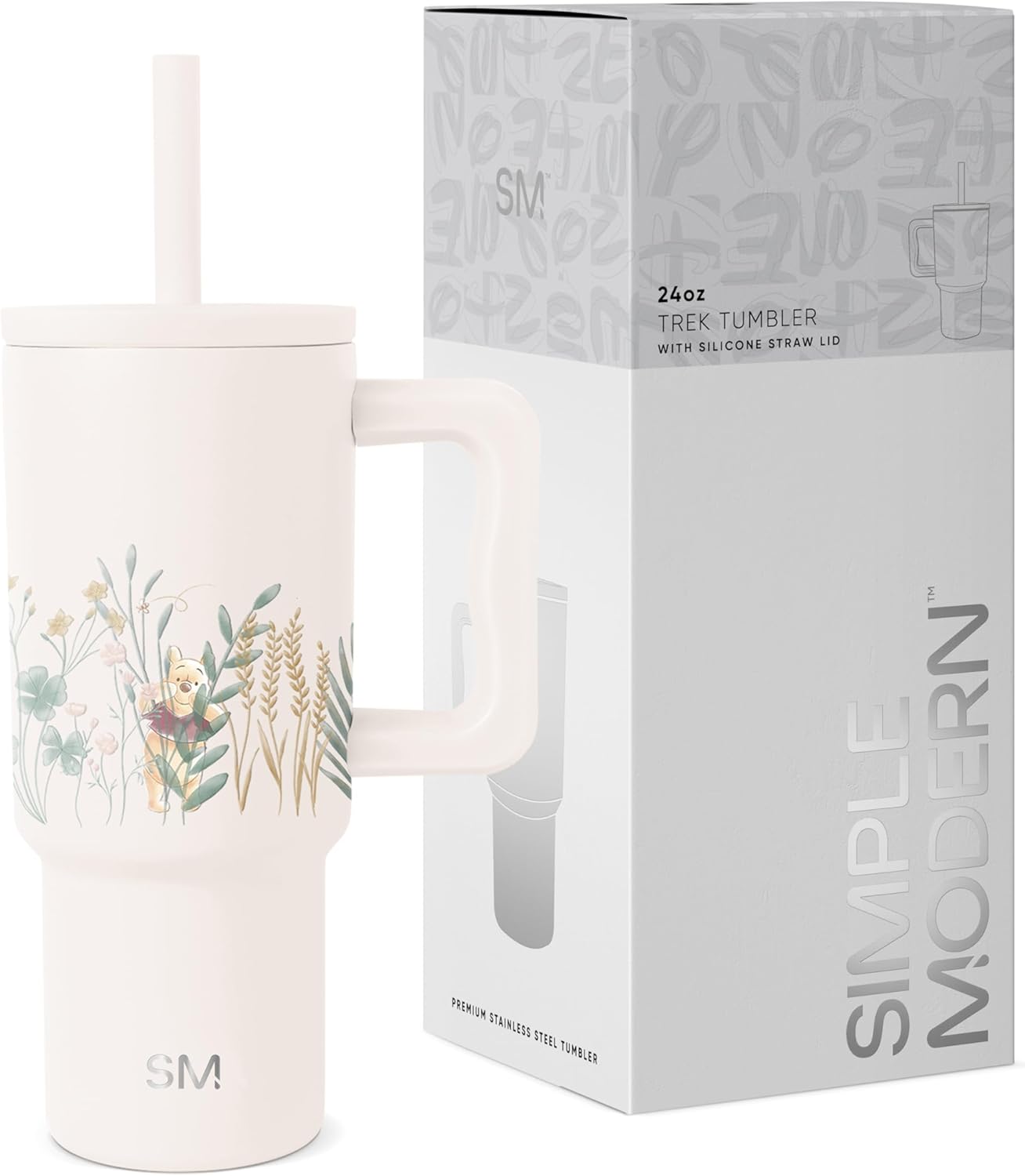 Simple Modern Disney Kids 24 oz Tumbler with Handle and Silicone Straw Lid Spill Proof Leak Resistant Stainless Steel Bottle Trek Collection Winnie The Pooh in the Wilderness (Pack of 12)