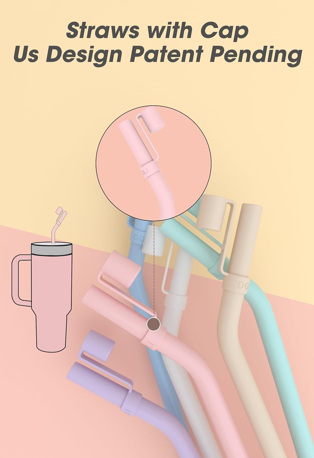 Doboli Replacement 13 inch Long Silicone Straw With Straw Cover,Compatible with Stanley Owala 40 oz 30 oz Cup Tumbler, 6 Pack Reusable Bent Straw with Cleaning Brush,for Stanley Tumbler Accessorie