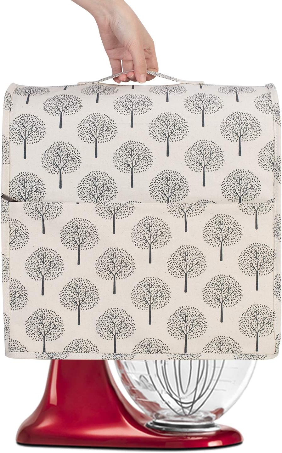 Yarwo Dust Cover for 4.5 qt and All 5 qt Stand Mixer, Protective Stand Mixer Cover with Top Handle and Pockets for Extra Accessories, Tree