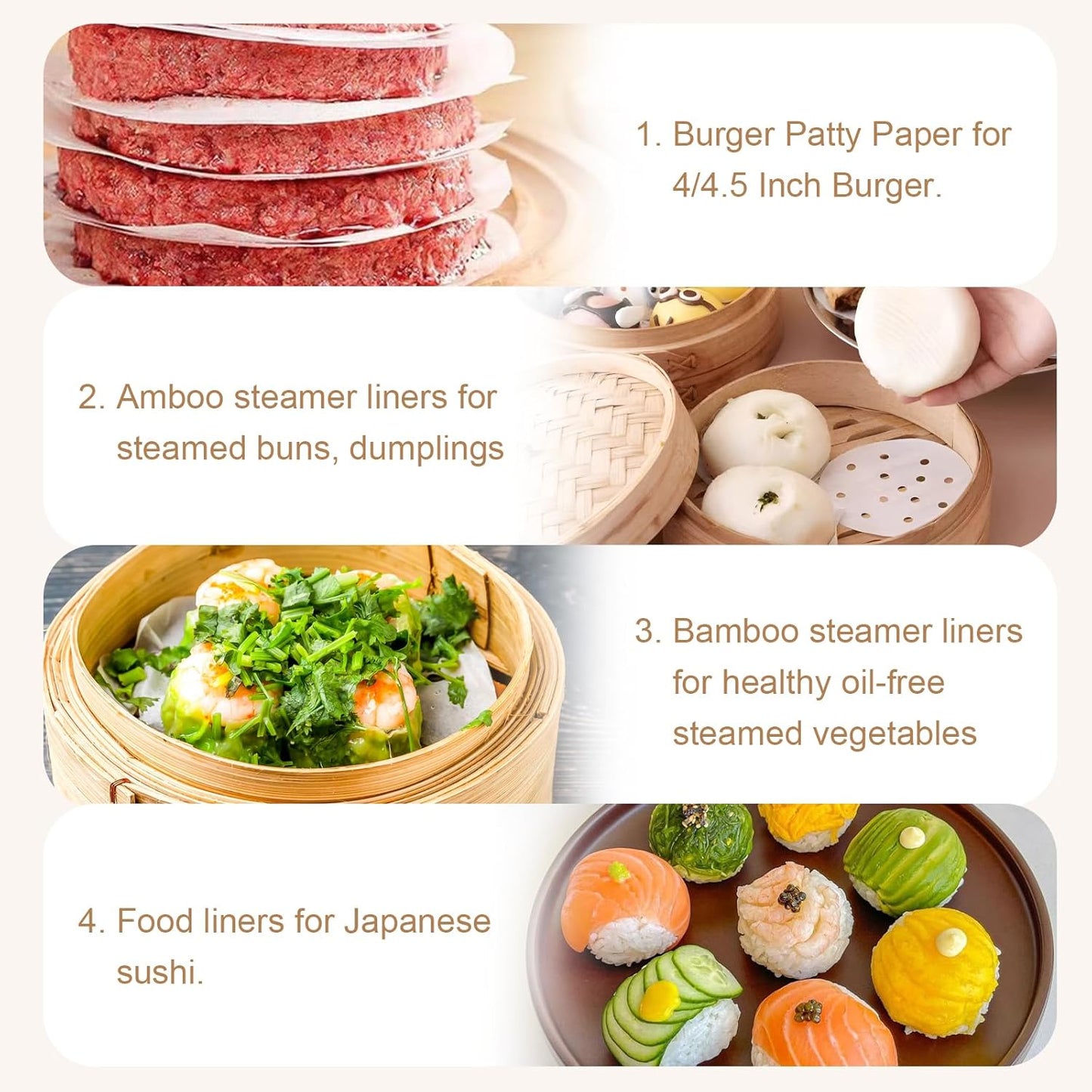 400pcs Air Fryer Liners, 4 inches Bamboo Steamer Liners, Premium Perforated Parchment Steaming Papers, Non-stick Steamer Mat Liner for Air Fryers Baking Cooking Oven