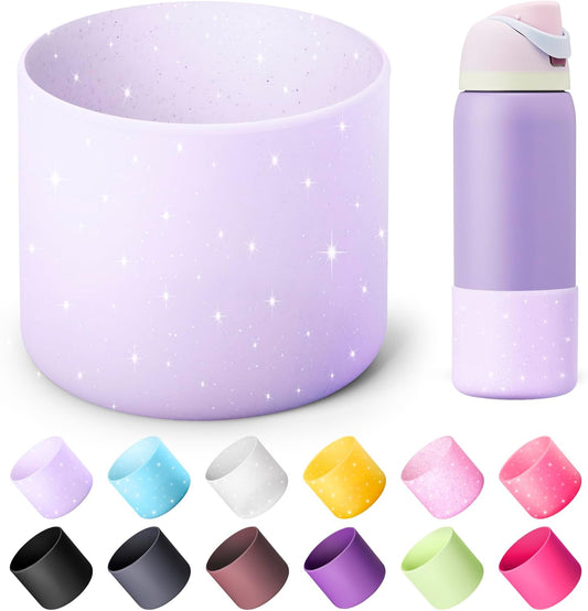 Silicone Water Bottle Boot for Owala 40 oz, Anti-Slip Protective Sleeve for Owala Twist & FreeSip & Flip Stainless Steel Water Bottle, Boot Bottom Base for Owala (Glitter Purple)