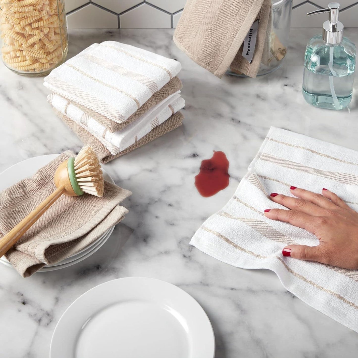 KitchenAid Albany Dishcloth 8 Pack Set, Milkshake/White, 12"x12"