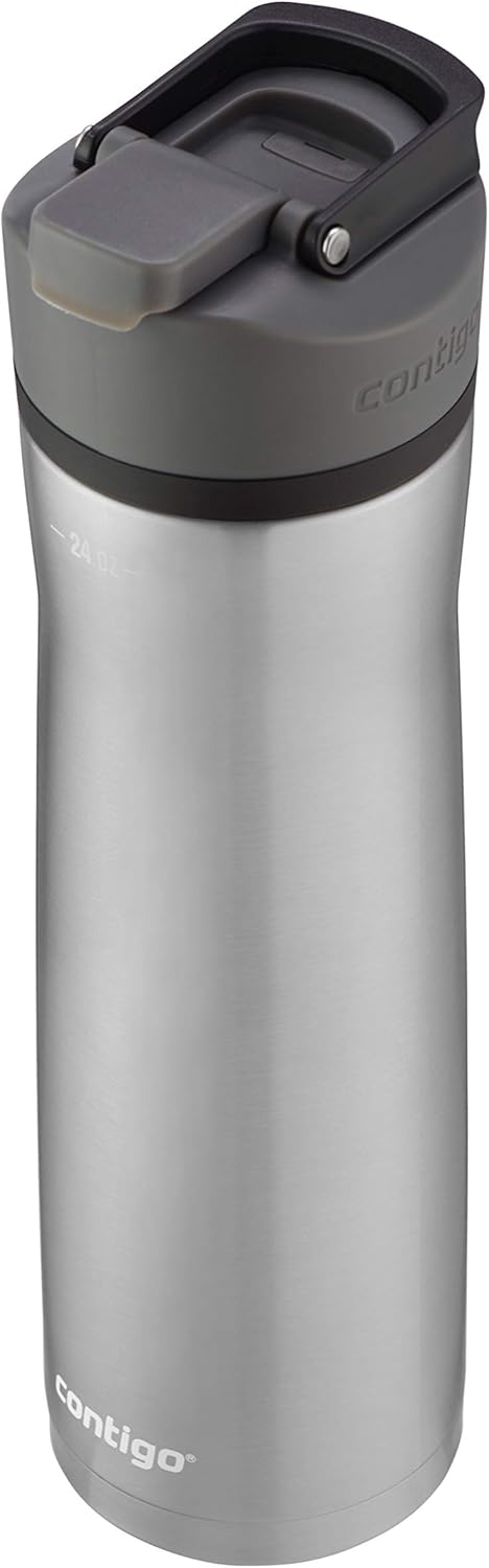 Contigo Cortland Chill 2.0 Vacuum-Insulated Stainless Steel Water Bottle, Spill-Proof Sip Technology, Interchangeable Lid, 24oz, Steel/Licorice, Perfect for Fitness Travel Everyday Use