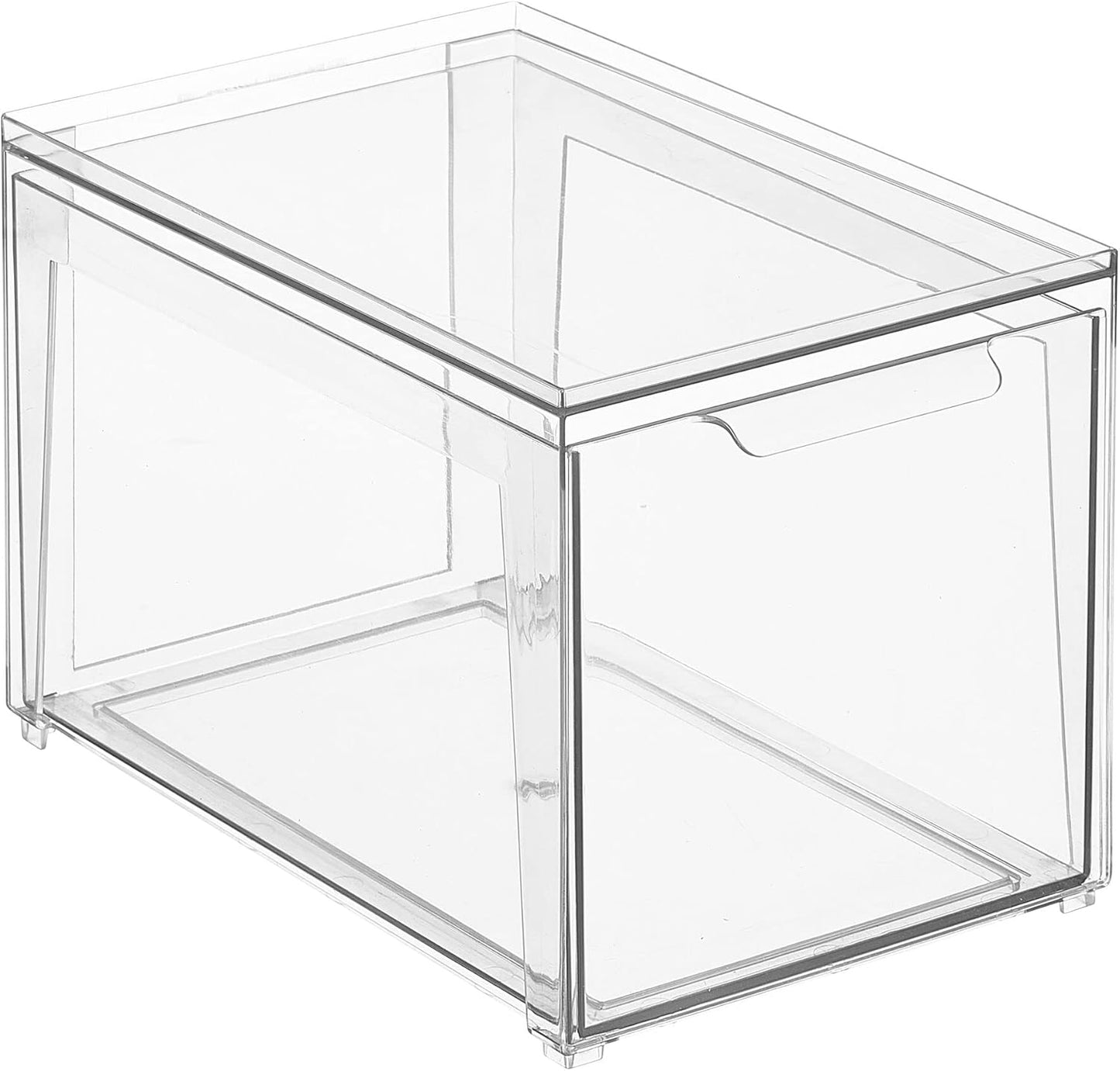 mDesign Plastic Stackable Closet Storage Organizer Bins with Pull Out Drawer for Cabinet, Desk, Shelf, Cupboard, or Dresser Organization - Lumiere Collection - 4 Pack - Clear