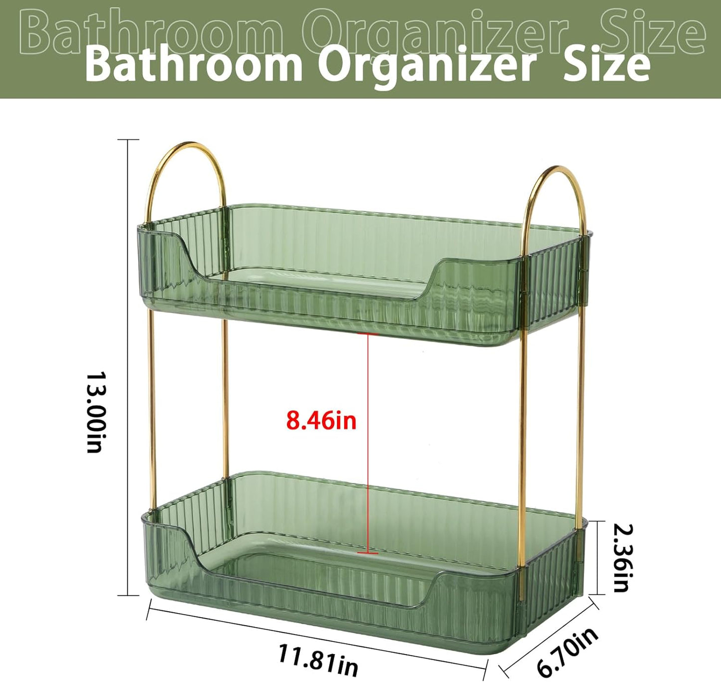 Bathroom Counter Organizer Countertop Storage, Cosmetics Skincare Shelf, Makeup Organizer Perfume for Dresser Vanity Tray, Spice Rack for Kitchen(2 Tier-Green)