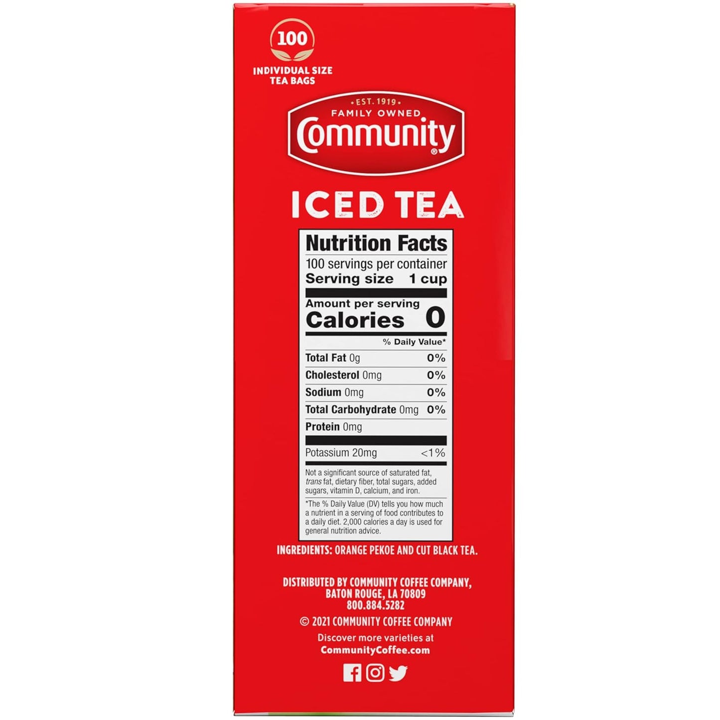 Community Coffee Orange Pekoe Cut Black Tea, 100 Individual Size Tea Bags (Pack of 1)