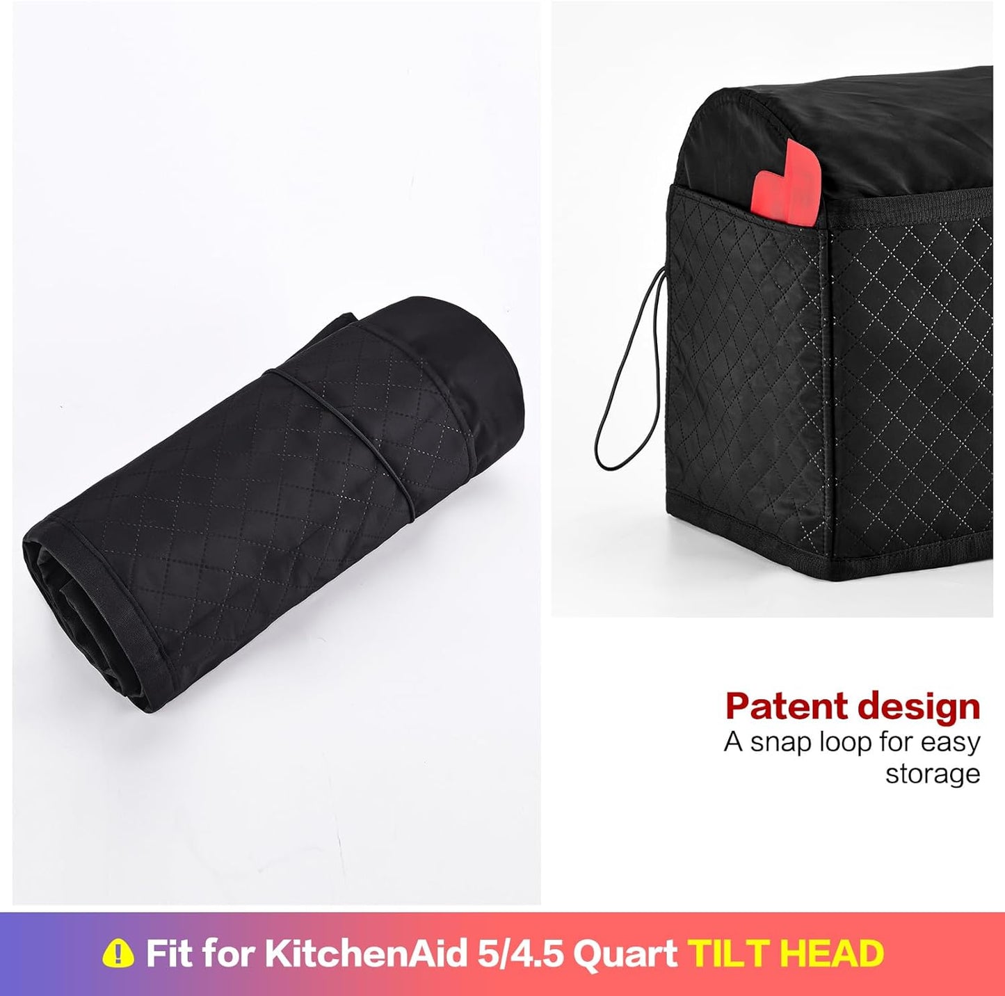 HOMEST Stand Mixer Quilted Dust Cover with Pockets Compatible with KitchenAid 5/4.5 Quart Tilt Head, Black(Patent Design)