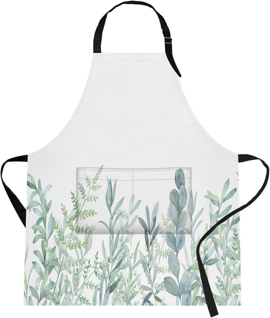 Britimes Watercolor Floral Botanical Apron Home Kitchen Cooking Baking Gardening for Women Men with Pockets 32x28 inch