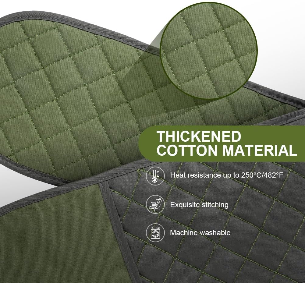 AUAUY Black Double Oven Mitts, 250°C/482°F Heat Resistant BBQ Mittens with Ropes, Silicone Non-Slip Design Kitchen Mittens, Cooking Glove Kitchen Accessories for Cooking Baking Grilling