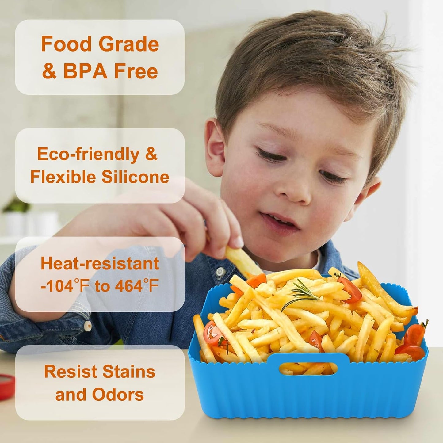 Silicone Air Fryer Liners Rectangle 2 Pack 8.0 Inch Airfryer Liners 8-10 QT Dual Air Fryer Liners Reusable Pot Oven Liner Baking Tray, Air Fryer Basket Silicone Mat Bowl Air Fryer Accessories Kitchen