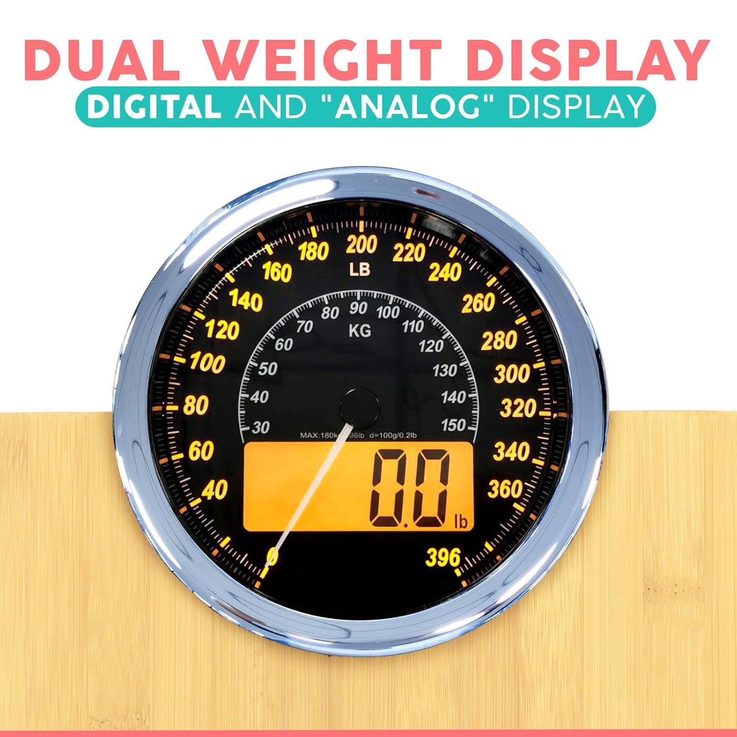 Adamson Hybrid 2-in-1 Analog & Digital Weighing Scale for Body Weight up to 400lbs - Thick Tempered Glass - Extra Large Display - Easy to Read Digital Bathroom Scale - New - Wood