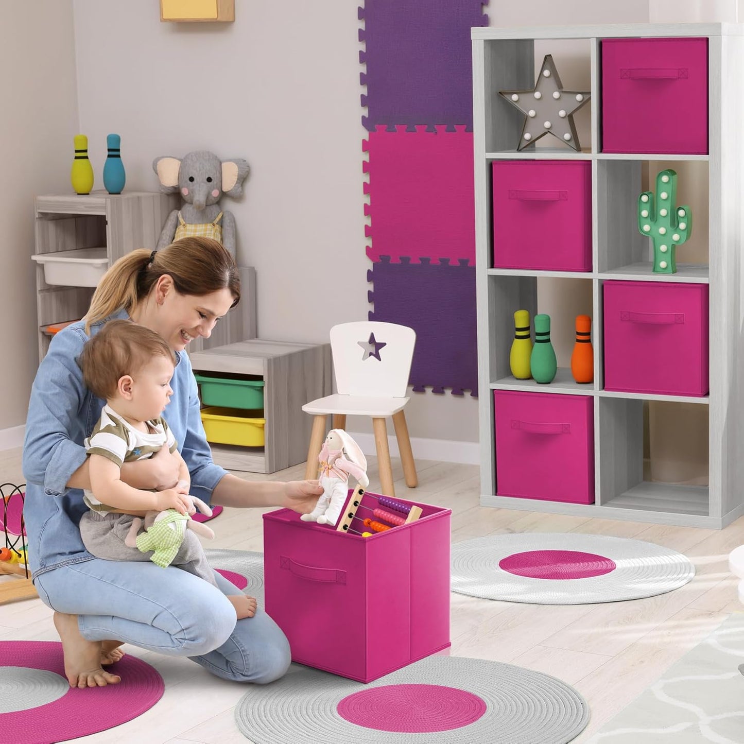 Sorbus Fabric Storage Cubes - 6 Foldable Storage Bins for Organizing Pantry, Cubbies, Toy Box - Clothes Storage & Closet Organizer - 13 Inch Collapsible Cube Baskets for Shelves with Handle