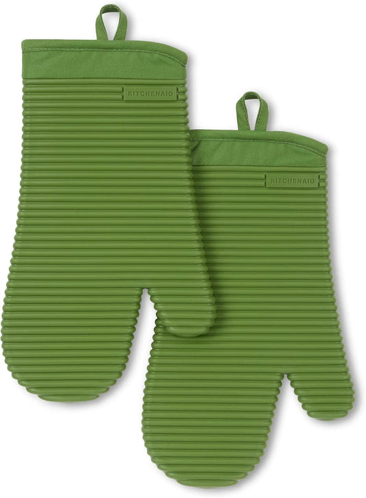 KITCHENAID Ribbed Soft Silicone Oven Mitt 2-Pack Set, 7.5"x13", Matcha