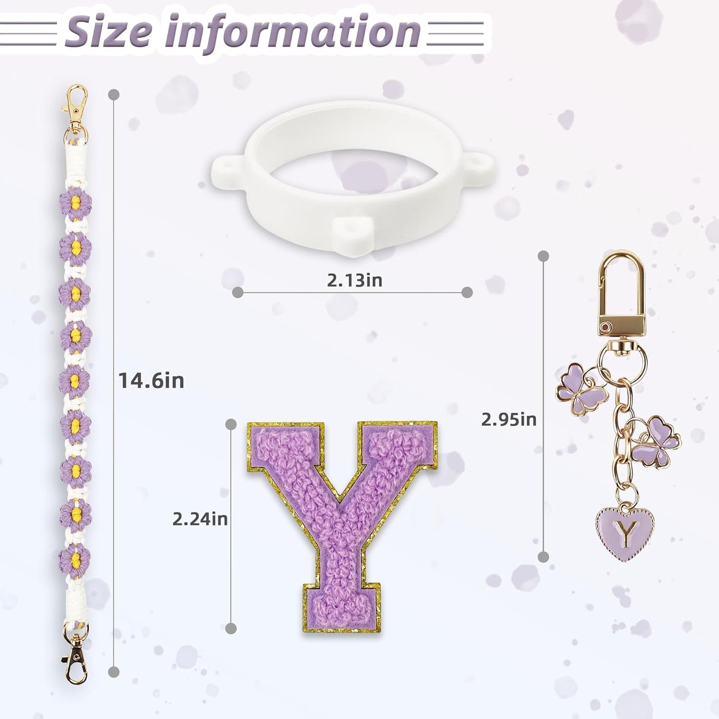 Cute Letter Charm Set Compatible with Owala Water Bottle 24 oz, 32 oz, 40 oz, Owala Kids, Owala Coffee Tumbler, Owala FreeSip – Includes Handle Strap, for Owala Accessories & Stanley Cup Accessories