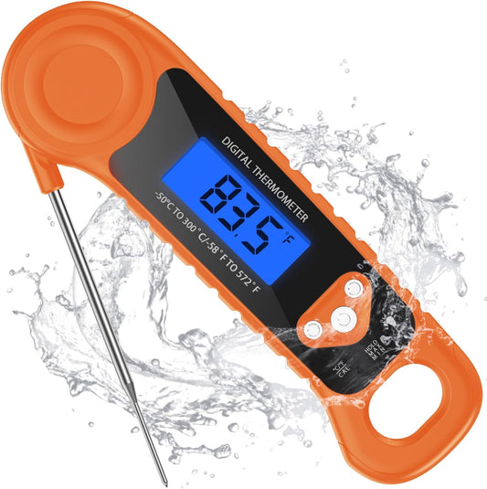 Digital Meat Thermometer for Grilling, Candy Thermometer Instant Read Food Thermometer Waterproof with Backlight for Cooking, Deep Fry, BBQ, Grill, Smoker and Roast (Orange)