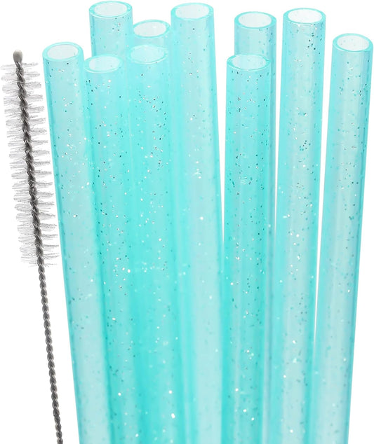 Dakoufish Replacement Glitter Straws for Stanley|Owala|Simple Modern 40oz 30oz Tumbler,10 Pack 12 Inch Reusable Light-blue Straws With Cleaning Brush For Stanley Hydro Jug Cup,Dishwasher Safe