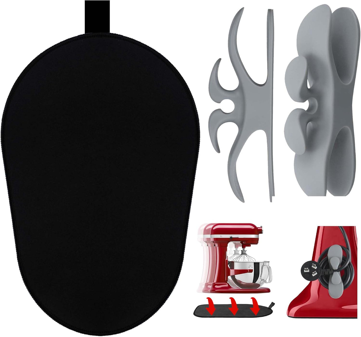 Sliding Mat for Kitchenaid Mixer with 2 Grey Kitchen Accessories, Mover Slider Mat Pad for 5-8 Qt Bowl-Lift Stand Mixer, Kitchen Appliance Slider Mat Compatible with Professional 600 Stand Mixer