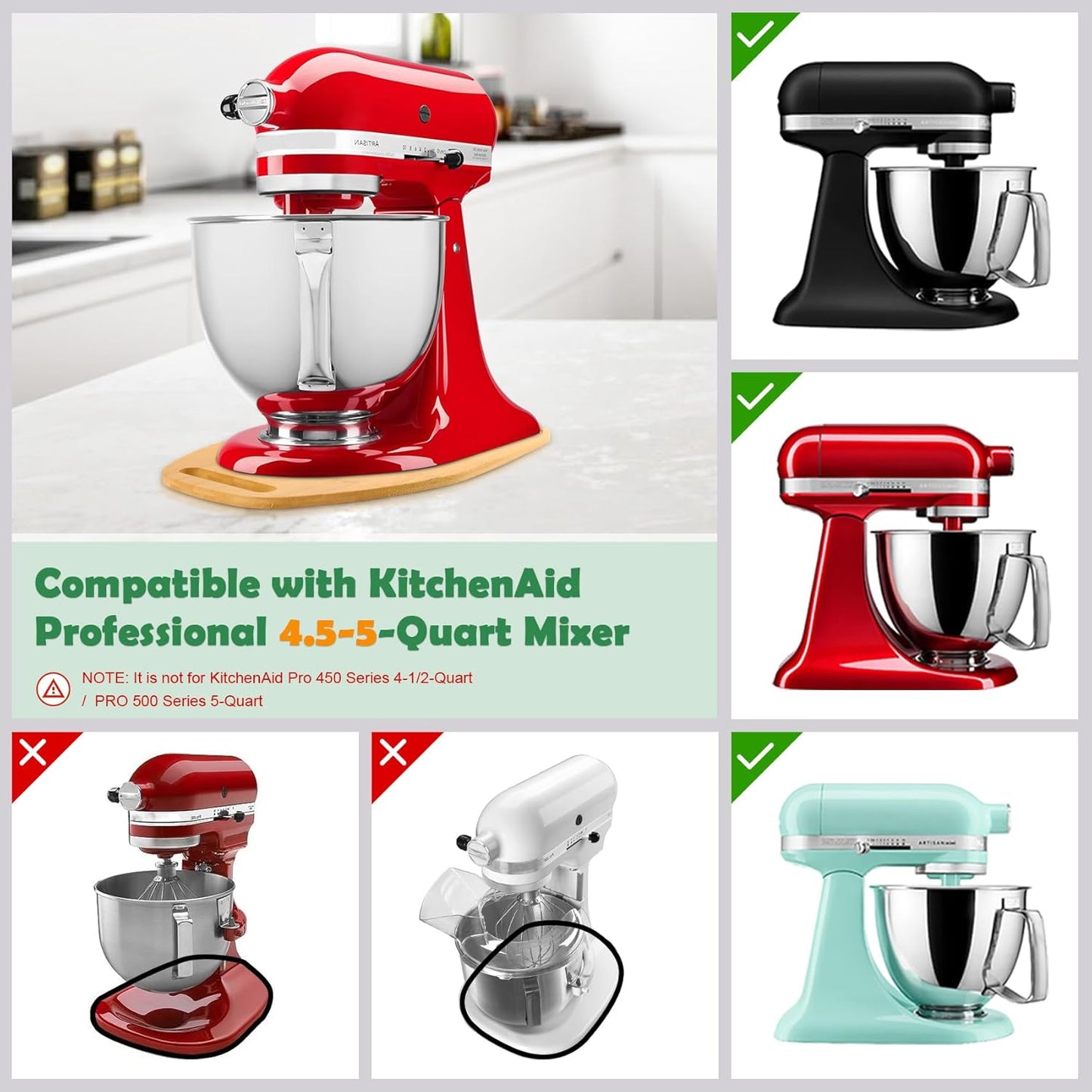 Mixer Slider Compatible with Kitchen aid Bowl Lift 4 .5-5 Qt Stand Mixer Bamboo- Kitchen Countertop Storage Mover Sliding Caddy for Kitchen Aid 4 .5-5 Qt Mixer (4 .5-5 Qt with handle-Natural)