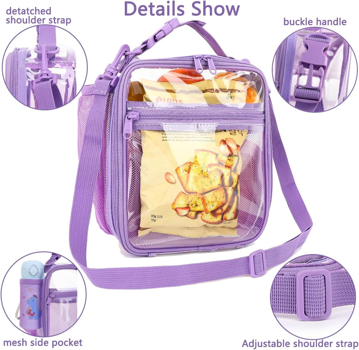 FlowFly Kids Lunch box Insulated Soft Bag Mini Cooler Back to School Thermal Meal Tote Kit for Girls, Boys, PurpleClear