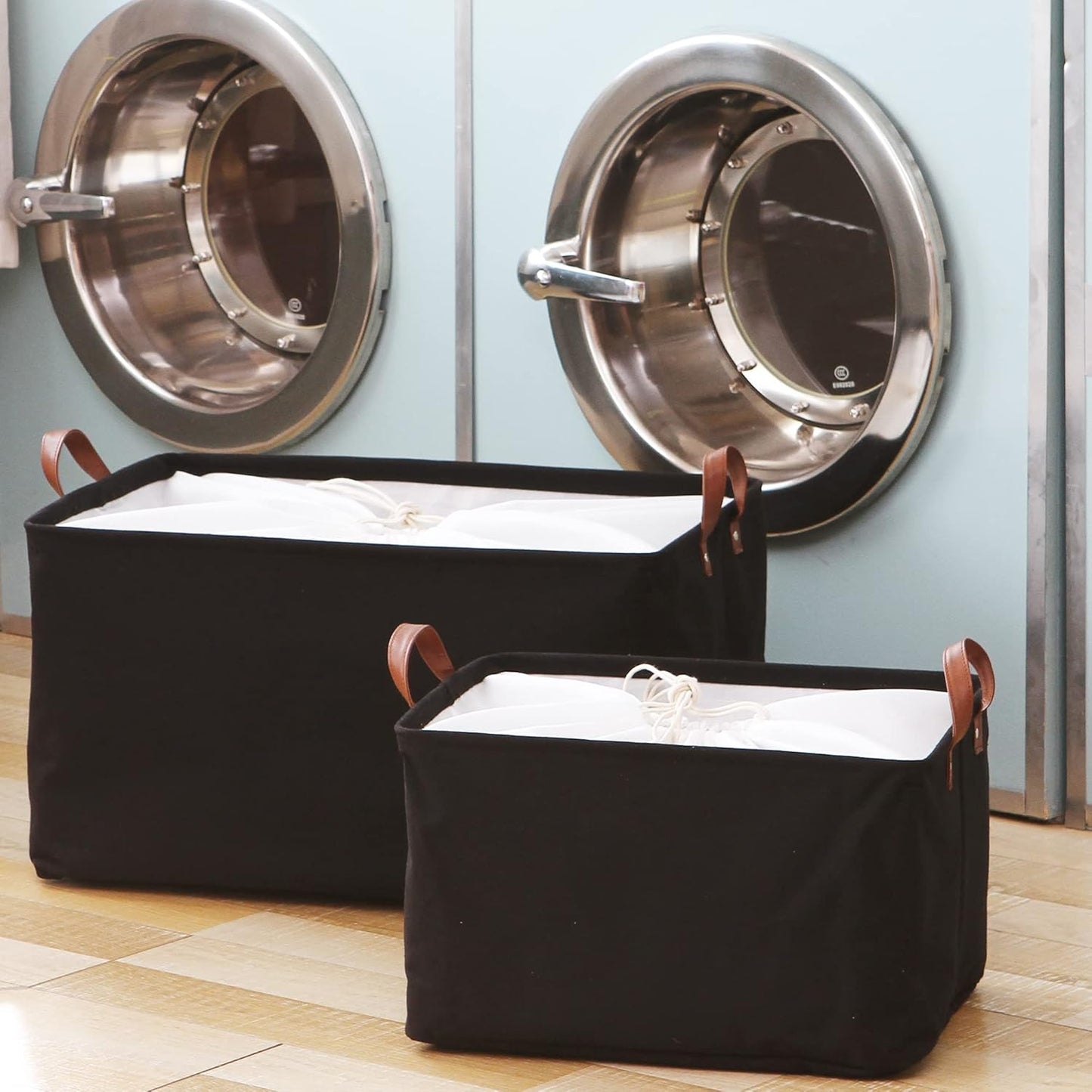 Hinwo 70L Extra Large Storage Bins, 2-Pack Closet Organizers and Storage, Foldable Clothes Storage Baskets with Handles, Containers for Clothing, Blanket, Comforters, Toys, Bedding (Black)