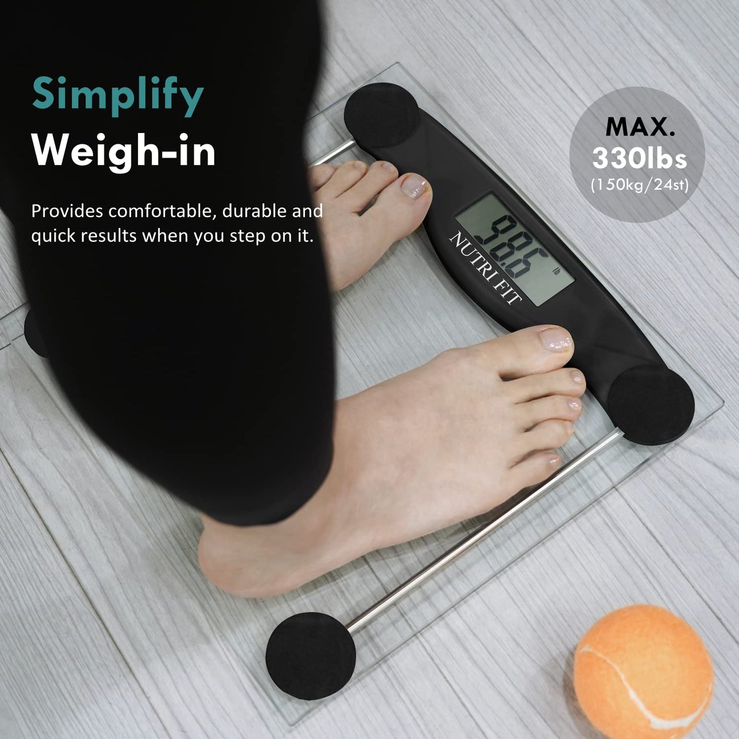 Digital Bathroom Scale for Body Weight Accurate, Smart Weighing Scale Bath Electronic Scale Kg for Weight Loss, 330lbs Capacity, Large Display, Black