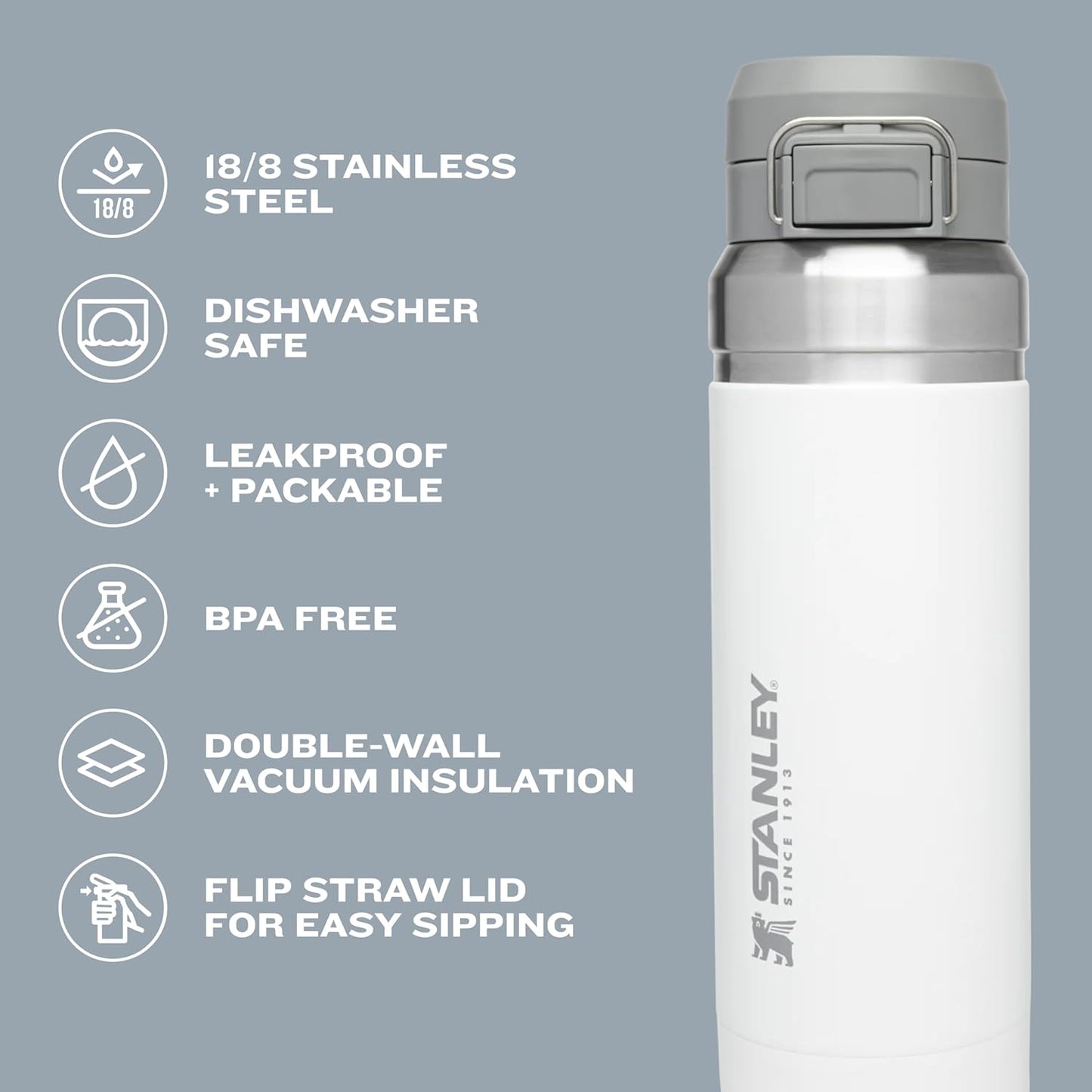 Stanley Quick Flip GO Water Bottle 24 oz | Push Button Lid | Leakproof and Packable for Travel and Sports | Insulated Stainless Steel | BPA-Free | Guava