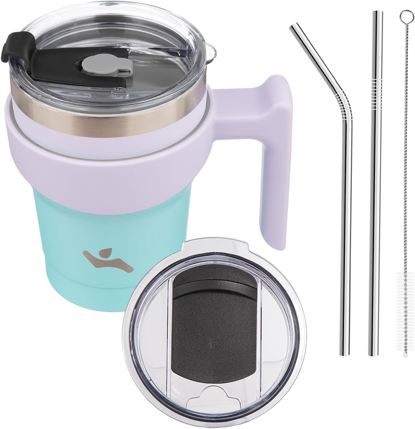 10 oz Tumbler with Handle and 2 Straw 2 Lid, Insulated Water Bottle Stainless Steel Vacuum Cup Reusable Travel Mug, Lavender Green