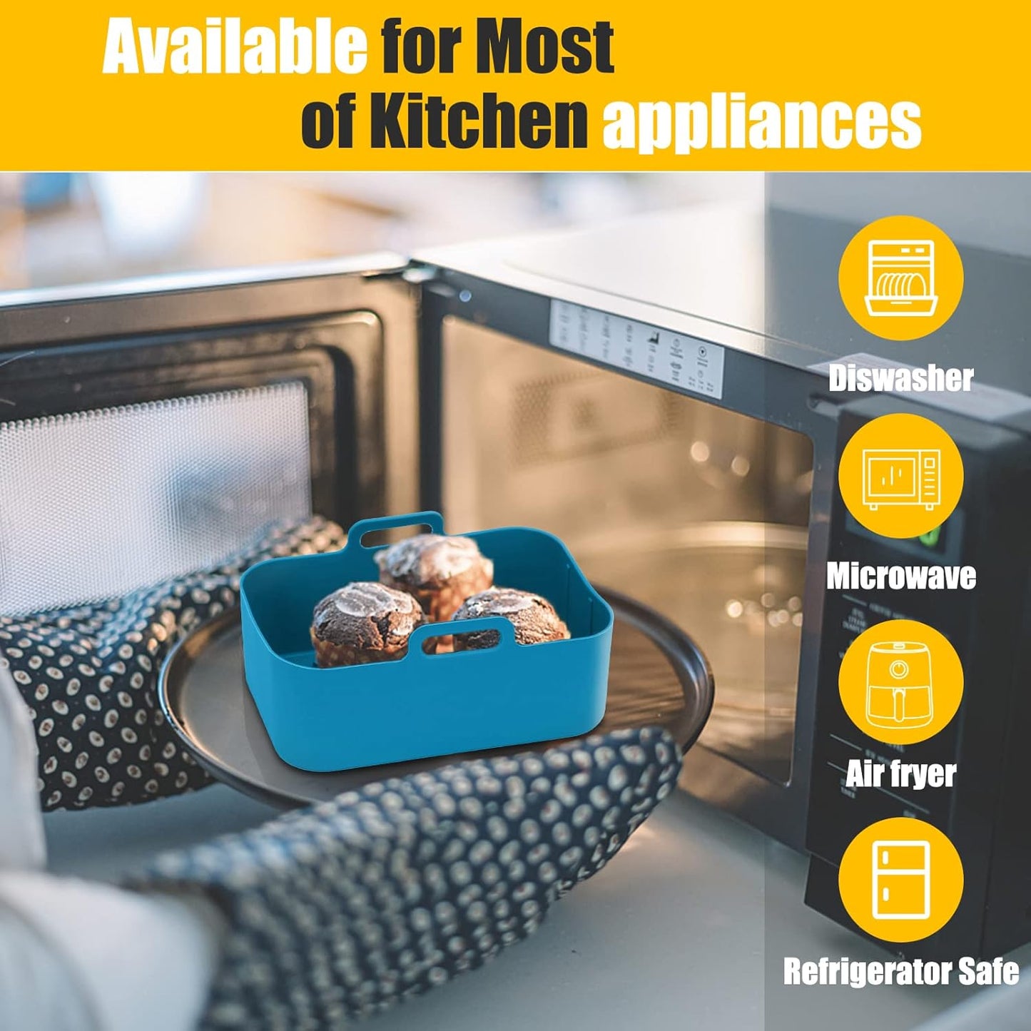 Air Fryer Liners Silicone for Ninja Foodi Dual DZ201/DoubleStack SL201 8QT, 2Pcs Reusable Airfryer Dual Basket for Chefman 6QT/Instant Vortex Plus XL 8QT | Non-stick | Easy Cleaning | Food Safe | Blue