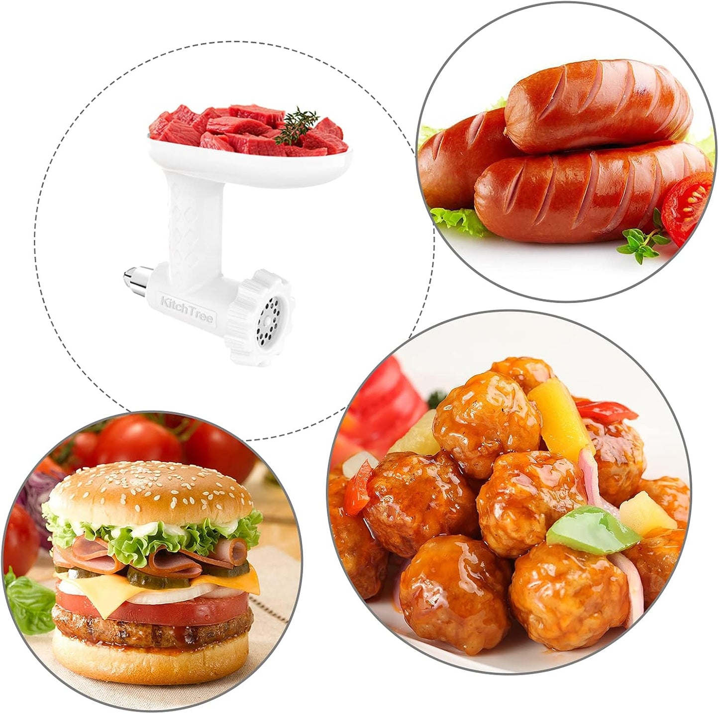 Food Grinder Attachment for KitchenAid Stand Mixers Includes 2 Sausage Filler Tubers, 4 Grinding Plates, Meat Grinder Attachment for kitchenAid, White …