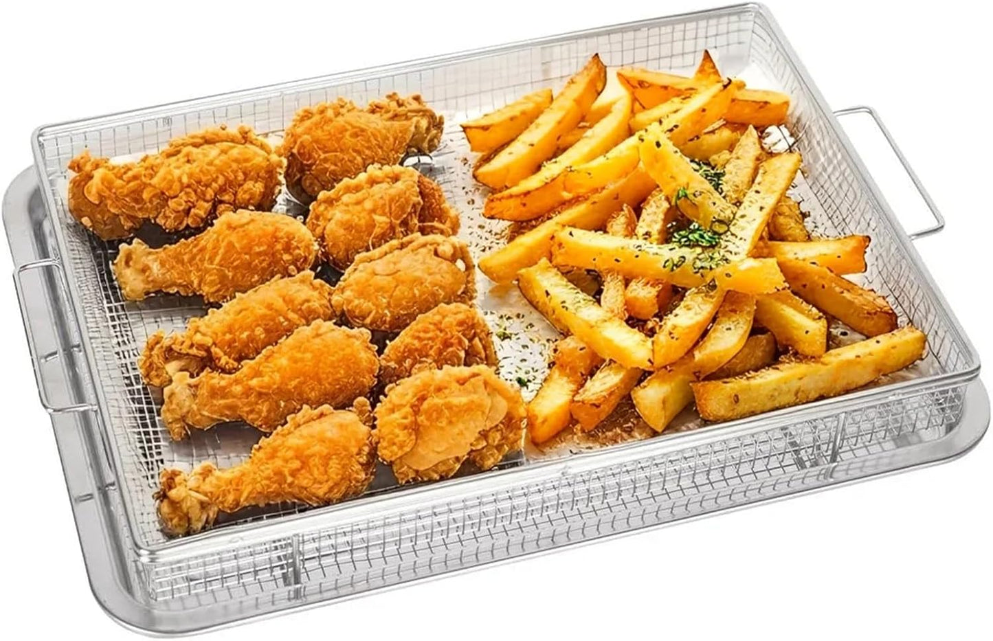 ShellKingdom Air Fryer Basket for Oven, Large 2PCS Oven Air Fryer Basket and Tray, Stainless Steel Air Fryer Pans and Crisper Tray, Air Fryer Accessories for Crispy Foods, 15.3 x 11 INCH