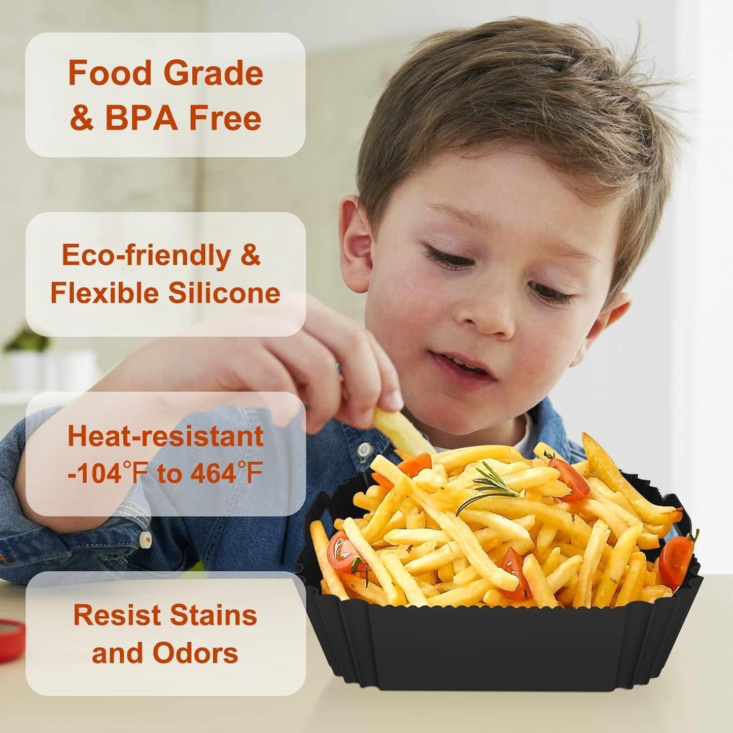 Large Silicone Air Fryer Liners Square 5-9 QT, 7.9 Inch Airfryer Liners Reusable 2 Pack Air Fryer Liners Pot Oven Liner Baking Tray, Air Fryer Basket Silicone Mat Bowl Air Fryer Accessories