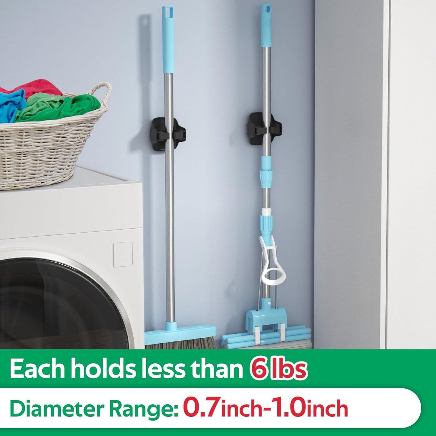 reliahom 5 Pack Broom Holder Wall Mount Mop Grippers No Drilling Self Adhesive Anti-Slip Mop Handle Hanger Dustpan and Broom Organizer Garage Storage Racks-Black