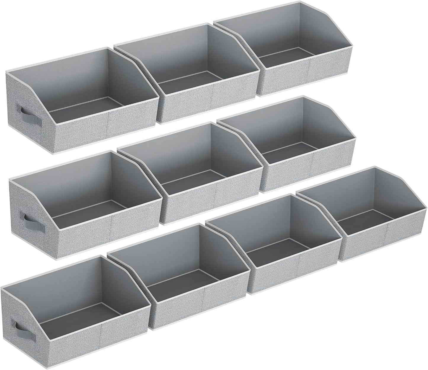 Closet Baskets for Shelves Trapezoid - Decorative Storage Baskets with Handle, Closet Bins for Organization, Shelf Storage Bins for Clothes, Books, Home, Office, 10 Pack, Light Gray