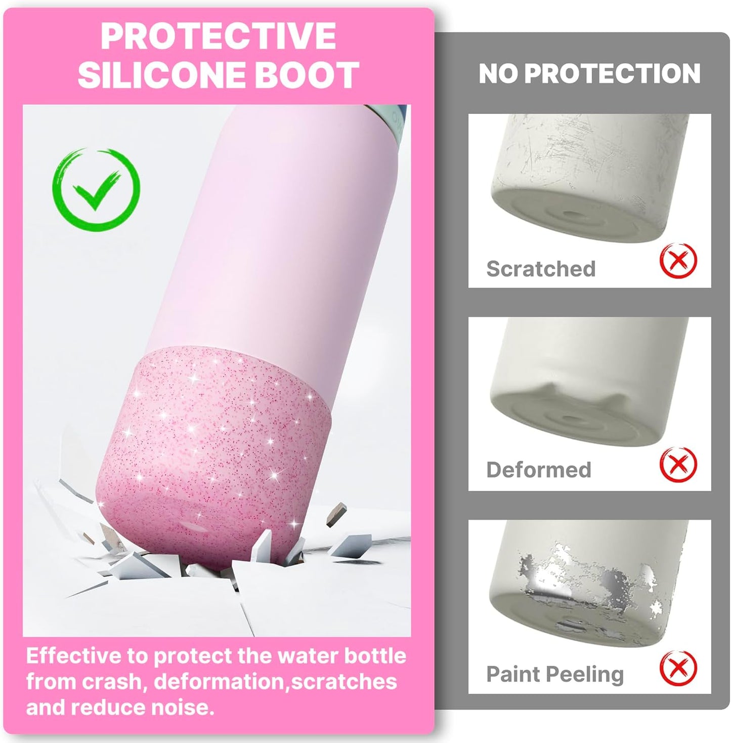 Silicone Water Bottle Boot f or Owala 24 oz, Anti-Slip Protective Sleeve for Owala Twist & FreeSip & Flip Stainless Steel Water Bottle, Boot Bottom Base for Owala (Glitter Pink)