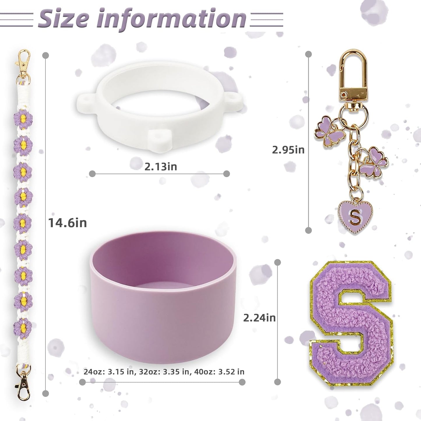 SITKOL Silicone Boot Cute Monogram Set Compatible with Owala Water Bottle 24 oz, 32 oz, 40 oz - Perfect Letter Owala Accessories for Owala Tumbler, Owala Free Sip, Pink Owala, Black Owala